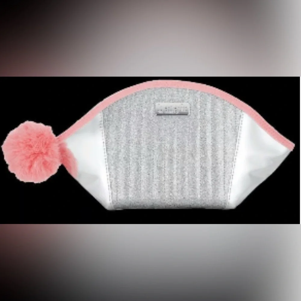 Benefit Glittery Silver Bag with Pink Trim - Picture 3 of 4